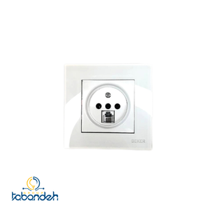 پریز تلفن دوکاره BEKER  مدل گلس سفید با قاب کریستال سفید